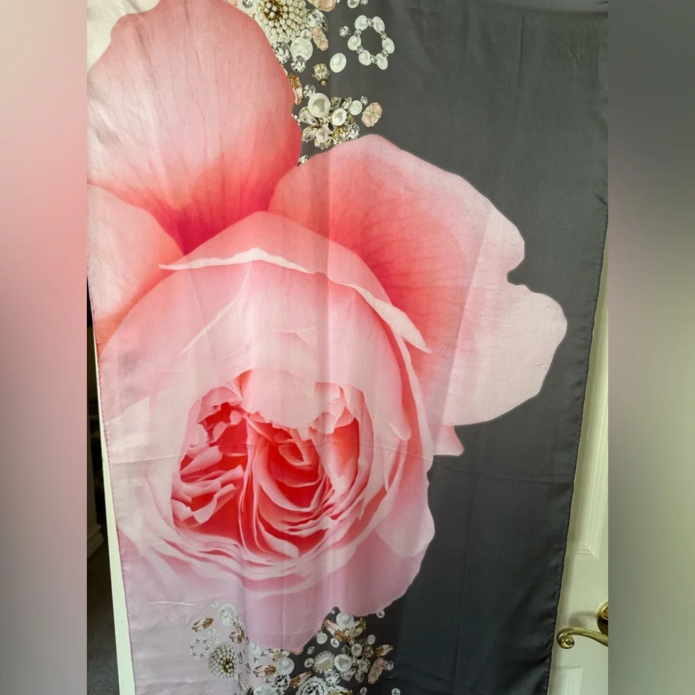 Ted Baker Pink and Gray Silk Scarf 70” x 26”. FREE GIFT WITH THIS PURCHASE. - Picture 2 of 5